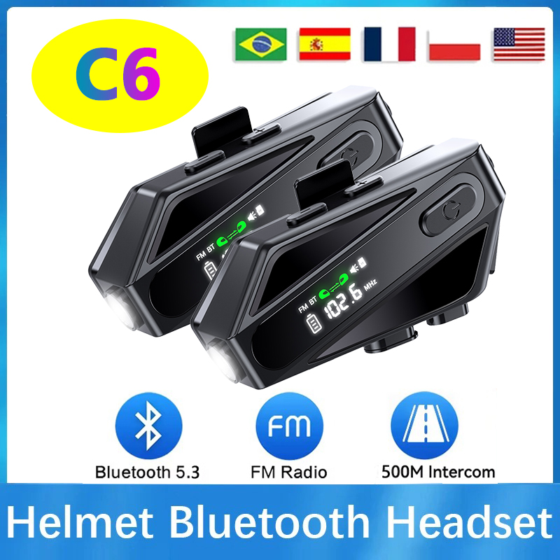 Universal Motorcycle Helmet Intercom Headset - 1/2PC C6 オートバイヘルメット Bluetooth インターコムヘッドセット IPX5
