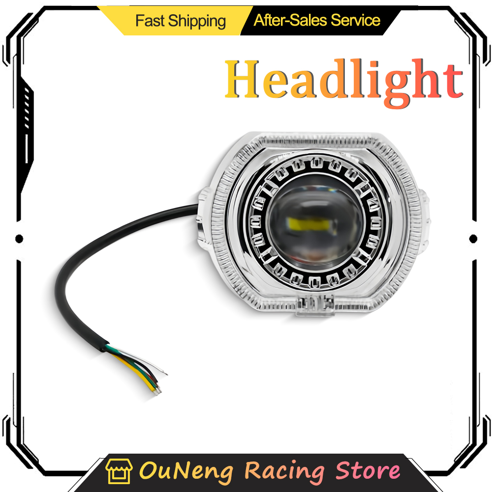 Universal Motorcycle Led Headlight Projector - 2.5インチLEDオートバイヘッドライトプロジェクターレンズデュアルハローエンジェルデーモンアイハイ/ロービームスポットライト車用電動自転車防水