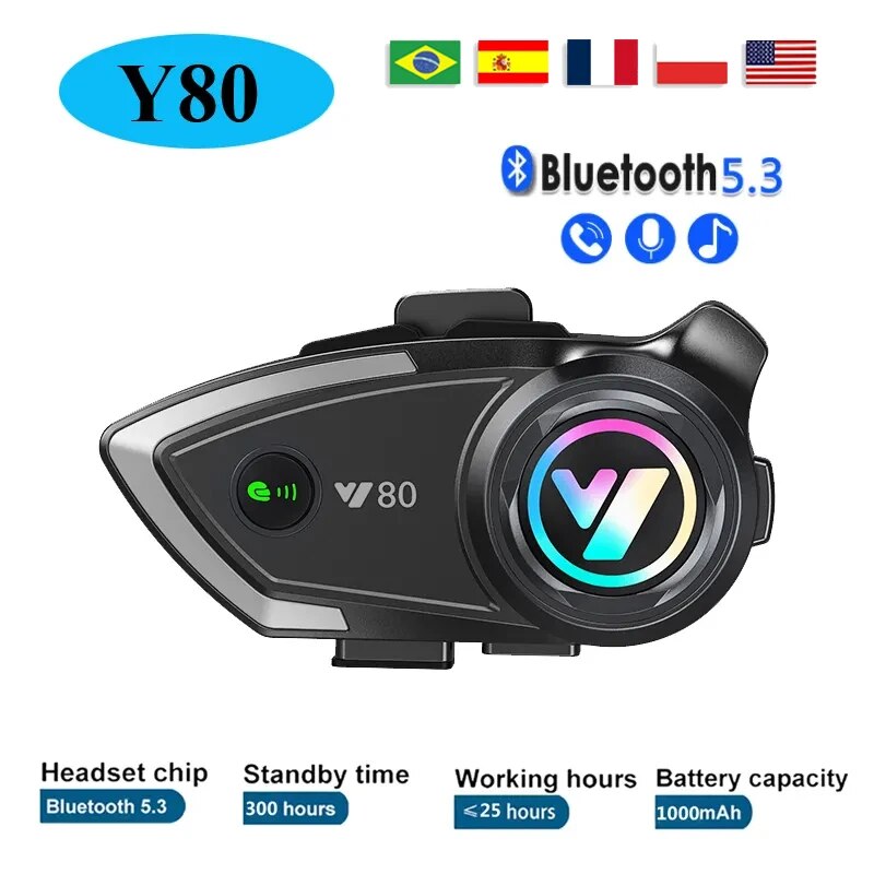 Full Face Motorcycle Helmet With Bluetooth - Y80オートバイヘルメットBluetoothヘッドセットワイヤレスv5.3ハンズフリー通話音楽イヤホンライダー用モトGPS防水ヘッドフォン