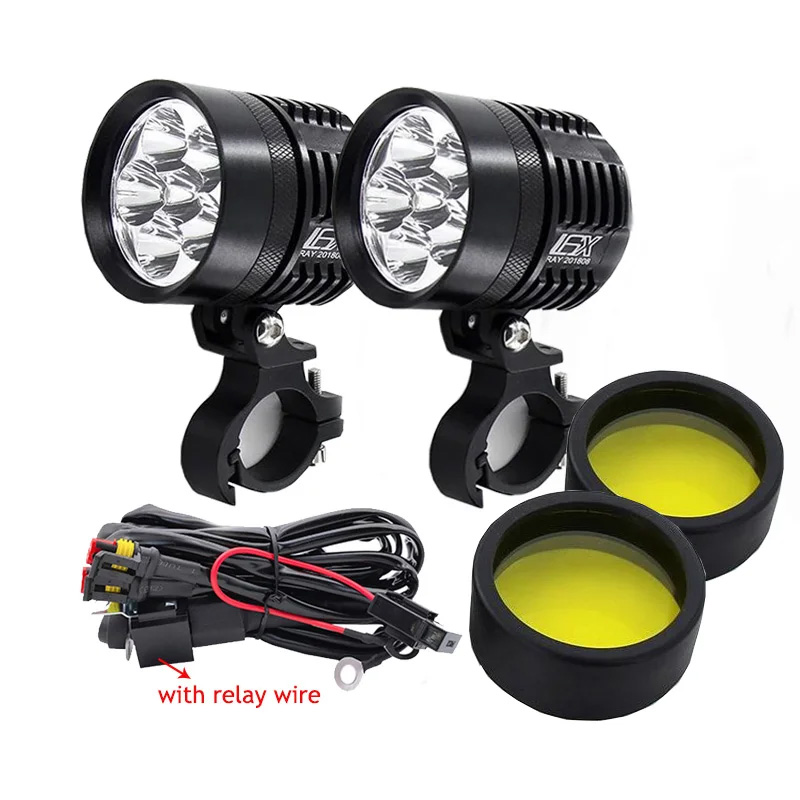 ダブルカラー LED ストロボオートバイヘッドライトフォグラ - Universal Motorcycle Led Headlight Projector のレビューと価格