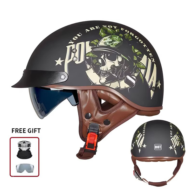 カスタムブルドッグエンジンピストンプリント入りのヴィンテージ - Vintage Open Face Retro Helmet のレビューと価格
