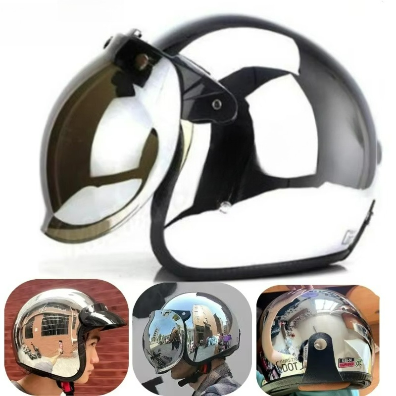 スタイリッシュでユニークなシルバーメッキのオープンフェイス・ - Vintage Open Face Retro Helmet のレビューと価格