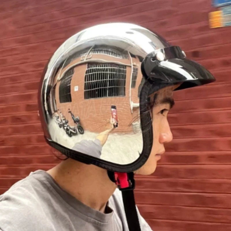 スタイリッシュでユニークなシルバーメッキのオープンフェイス・ - Vintage Open Face Retro Helmet のレビューと価格