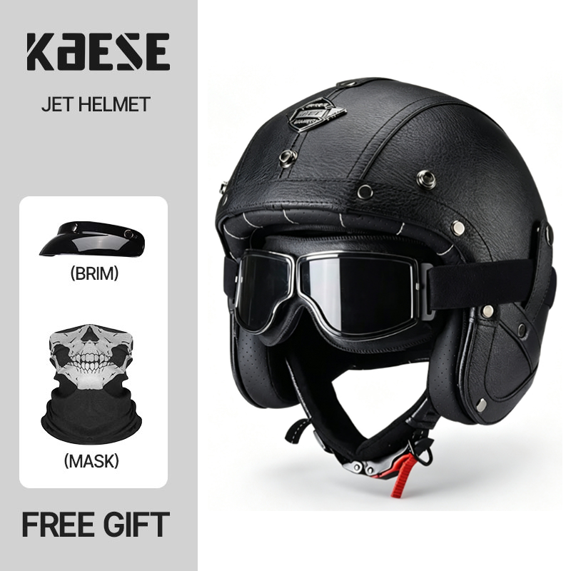 KAESE クラシックグレー カフェレトロ 手縫い PU製  - Vintage Open Face Retro Helmet のレビューと価格