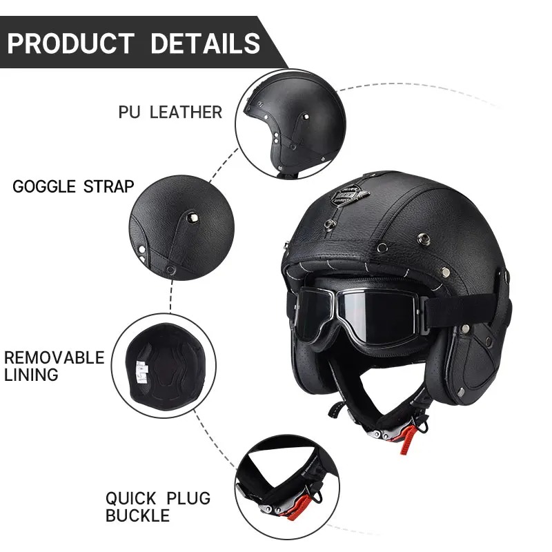KAESE クラシックグレー カフェレトロ 手縫い PU製  - Vintage Open Face Retro Helmet のレビューと価格